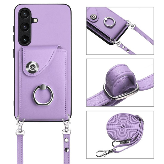 For Samsung Galaxy S24+ 5G Organ Card Bag Ring Holder Phone Case with Long Lanyard(Purple)