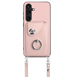 For Samsung Galaxy S24+ 5G Organ Card Bag Ring Holder Phone Case with Long Lanyard(Pink)