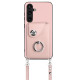 For Samsung Galaxy S24+ 5G Organ Card Bag Ring Holder Phone Case with Long Lanyard(Pink)