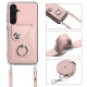 For Samsung Galaxy S24+ 5G Organ Card Bag Ring Holder Phone Case with Long Lanyard(Pink)