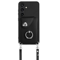 For Samsung Galaxy S24+ 5G Organ Card Bag Ring Holder Phone Case with Long Lanyard(Black)