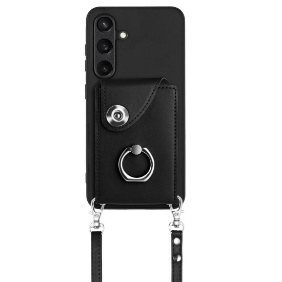 For Samsung Galaxy S24+ 5G Organ Card Bag Ring Holder Phone Case with Long Lanyard(Black)