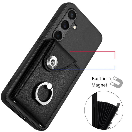 For Samsung Galaxy S24+ 5G Organ Card Bag Ring Holder Phone Case with Long Lanyard(Black)