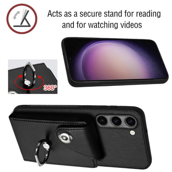 For Samsung Galaxy S24+ 5G Organ Card Bag Ring Holder Phone Case with Long Lanyard(Black)