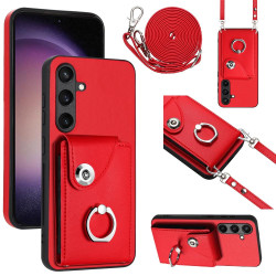 For Samsung Galaxy S24+ 5G Organ Card Bag Ring Holder Phone Case with Long Lanyard(Red)
