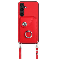 For Samsung Galaxy S24+ 5G Organ Card Bag Ring Holder Phone Case with Long Lanyard(Red)