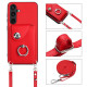 For Samsung Galaxy S24+ 5G Organ Card Bag Ring Holder Phone Case with Long Lanyard(Red)