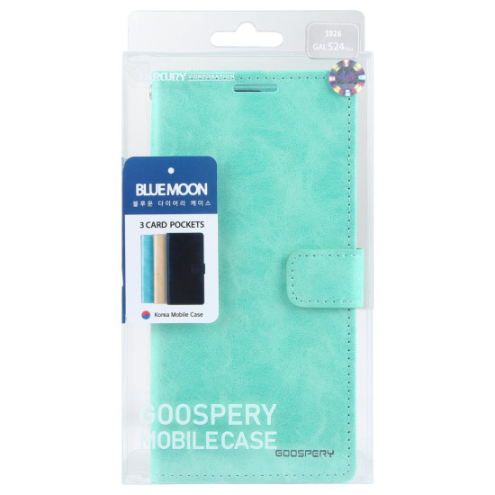 For Samsung Galaxy S24+ 5G GOOSPERY BLUE MOON Crazy Horse Texture Leather Phone Case(Mint Green)