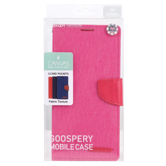 For Samsung Galaxy S24+ 5G GOOSPERY CANVAS DIARY Fabric Texture Flip Leather Phone Case(Rose Red)