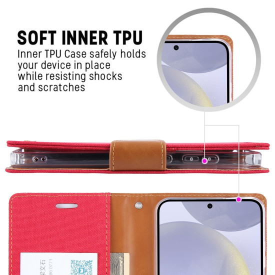For Samsung Galaxy S24+ 5G GOOSPERY CANVAS DIARY Fabric Texture Flip Leather Phone Case(Rose Red)