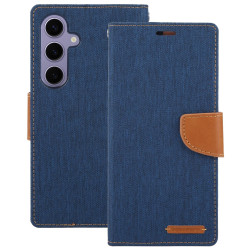 For Samsung Galaxy S24+ 5G GOOSPERY CANVAS DIARY Fabric Texture Flip Leather Phone Case(Navy Blue)