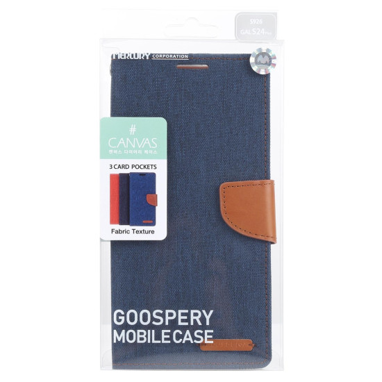 For Samsung Galaxy S24+ 5G GOOSPERY CANVAS DIARY Fabric Texture Flip Leather Phone Case(Navy Blue)