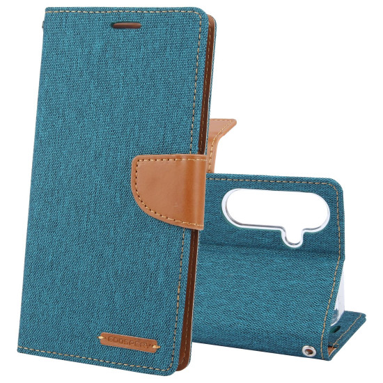 For Samsung Galaxy S24+ 5G GOOSPERY CANVAS DIARY Fabric Texture Flip Leather Phone Case(Green)