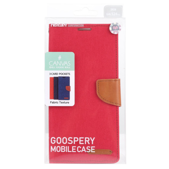 For Samsung Galaxy S24+ 5G GOOSPERY CANVAS DIARY Fabric Texture Flip Leather Phone Case(Red)