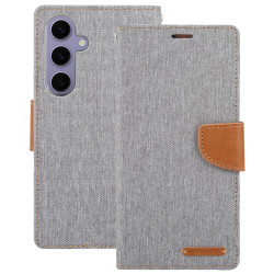 For Samsung Galaxy S24+ 5G GOOSPERY CANVAS DIARY Fabric Texture Flip Leather Phone Case(Grey)