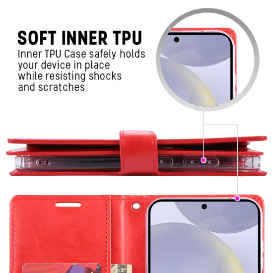 For Samsung Galaxy S24+ 5G GOOSPERY MANSOOR DIARY 9 Card Slots Leather Phone Case(Rose Red)