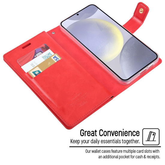 For Samsung Galaxy S24+ 5G GOOSPERY MANSOOR DIARY 9 Card Slots Leather Phone Case(Rose Red)