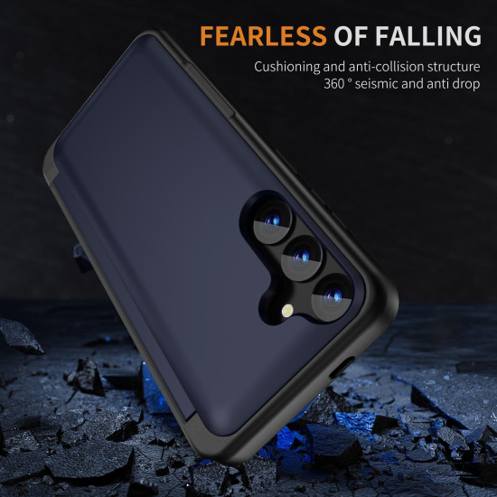 For Samsung Galaxy S23 5G 3 in 1 Flip Holder Phone Case(Royal Blue)