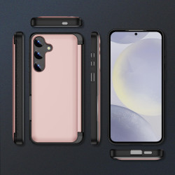 For Samsung Galaxy S23 5G 3 in 1 Flip Holder Phone Case(Pink)
