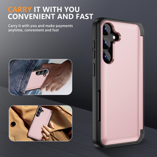 For Samsung Galaxy S23 5G 3 in 1 Flip Holder Phone Case(Pink)