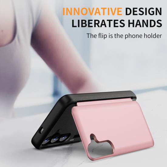 For Samsung Galaxy S23 5G 3 in 1 Flip Holder Phone Case(Pink)