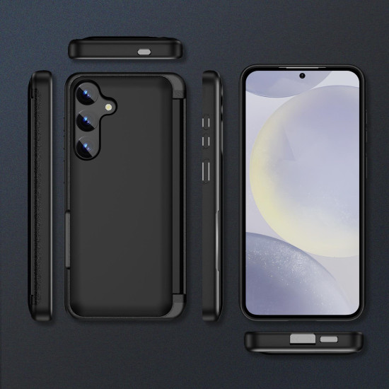 For Samsung Galaxy S24+ 5G 3 in 1 Flip Holder Phone Case(Black)