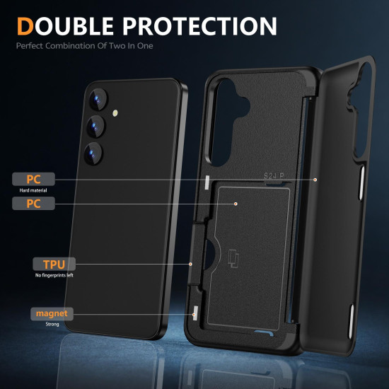 For Samsung Galaxy S24+ 5G 3 in 1 Flip Holder Phone Case(Black)