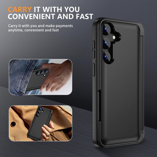 For Samsung Galaxy S24+ 5G 3 in 1 Flip Holder Phone Case(Black)