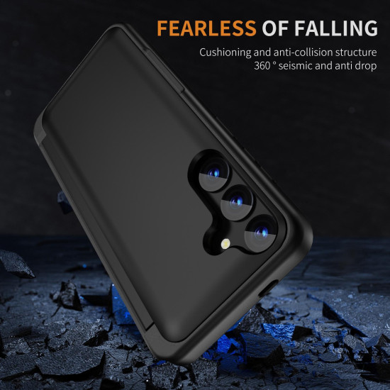 For Samsung Galaxy S24+ 5G 3 in 1 Flip Holder Phone Case(Black)