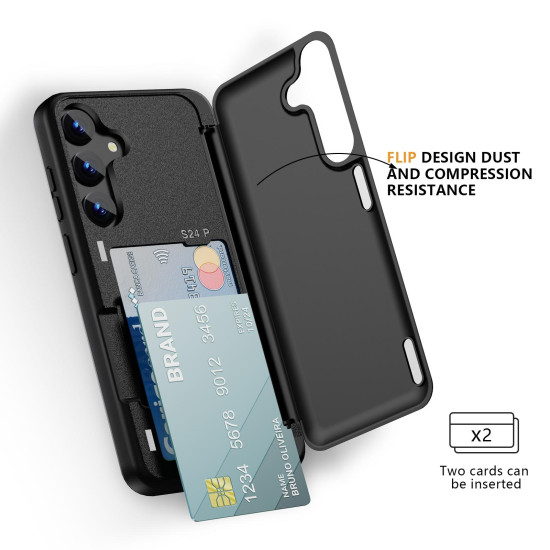 For Samsung Galaxy S24+ 5G 3 in 1 Flip Holder Phone Case(Black)