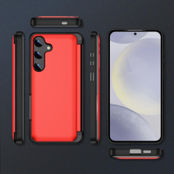 For Samsung Galaxy S24+ 5G 3 in 1 Flip Holder Phone Case(Red)