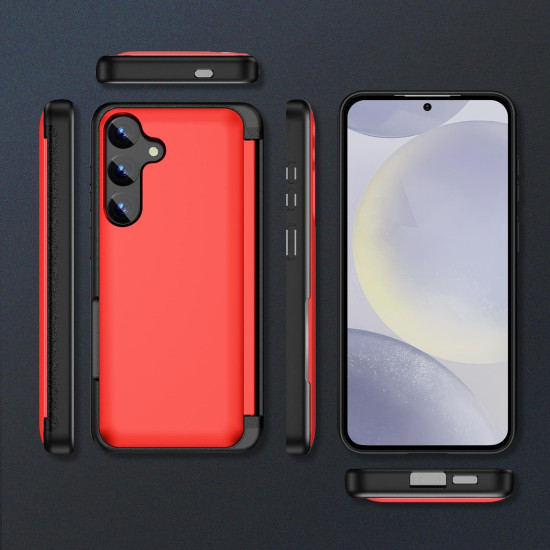 For Samsung Galaxy S24+ 5G 3 in 1 Flip Holder Phone Case(Red)