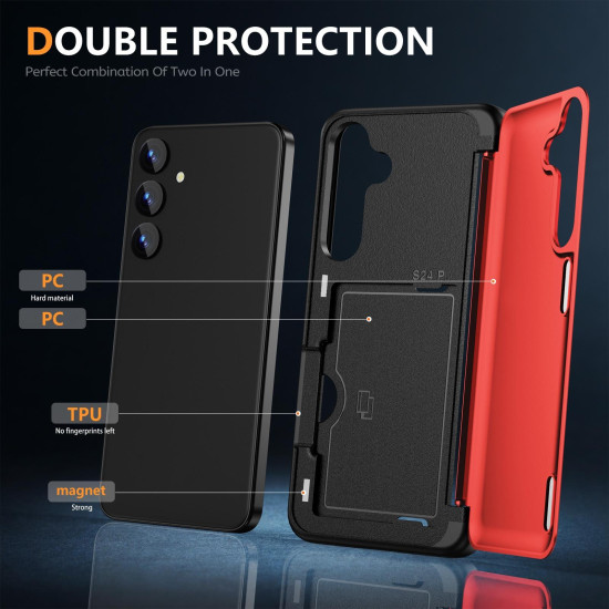 For Samsung Galaxy S24+ 5G 3 in 1 Flip Holder Phone Case(Red)