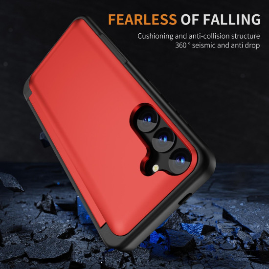 For Samsung Galaxy S24+ 5G 3 in 1 Flip Holder Phone Case(Red)