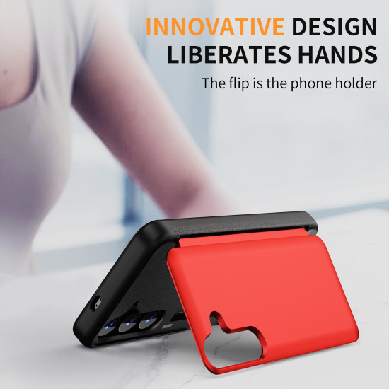 For Samsung Galaxy S24+ 5G 3 in 1 Flip Holder Phone Case(Red)