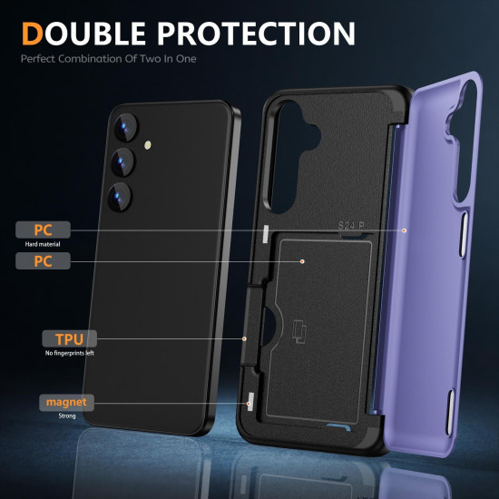 For Samsung Galaxy S24+ 5G 3 in 1 Flip Holder Phone Case(Light Purple)