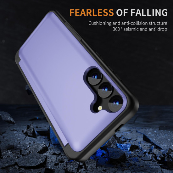 For Samsung Galaxy S24+ 5G 3 in 1 Flip Holder Phone Case(Light Purple)