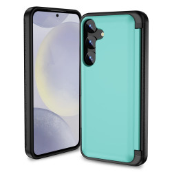 For Samsung Galaxy S24+ 5G 3 in 1 Flip Holder Phone Case(Cyan)