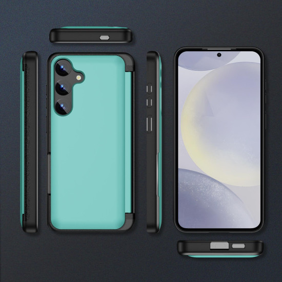 For Samsung Galaxy S24+ 5G 3 in 1 Flip Holder Phone Case(Cyan)