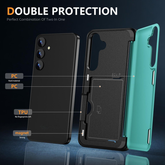 For Samsung Galaxy S24+ 5G 3 in 1 Flip Holder Phone Case(Cyan)