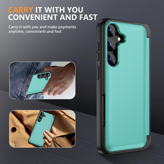 For Samsung Galaxy S24+ 5G 3 in 1 Flip Holder Phone Case(Cyan)