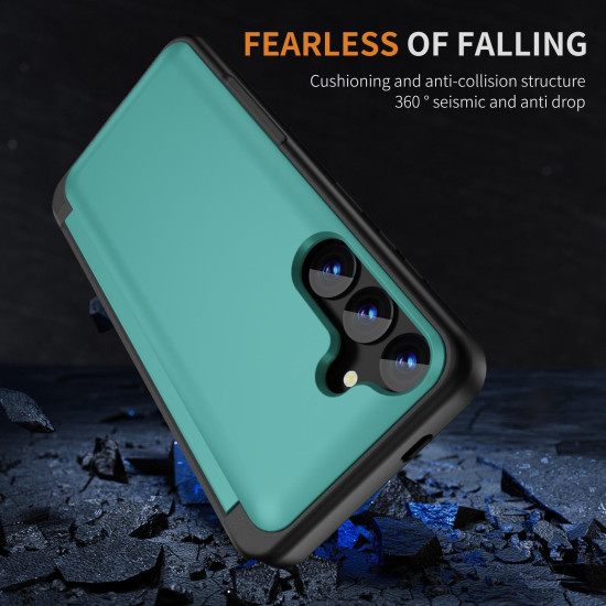 For Samsung Galaxy S24+ 5G 3 in 1 Flip Holder Phone Case(Cyan)