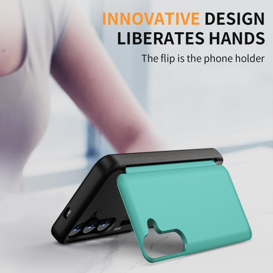 For Samsung Galaxy S24+ 5G 3 in 1 Flip Holder Phone Case(Cyan)