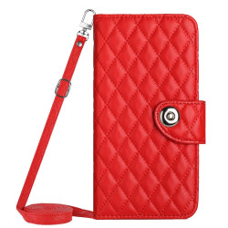 For Samsung Galaxy S24+ 5G Rhombic Texture Flip Leather Phone Case with Long Lanyard(Red)