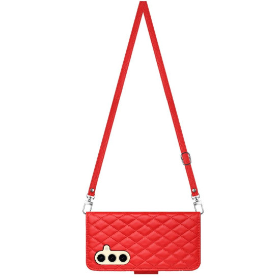 For Samsung Galaxy S24+ 5G Rhombic Texture Flip Leather Phone Case with Long Lanyard(Red)