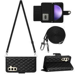 For Samsung Galaxy S24+ 5G Rhombic Texture Flip Leather Phone Case with Long Lanyard(Black)