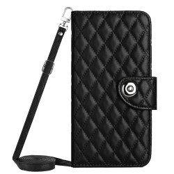 For Samsung Galaxy S24+ 5G Rhombic Texture Flip Leather Phone Case with Long Lanyard(Black)