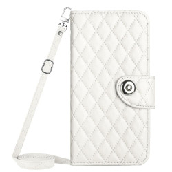 For Samsung Galaxy S24+ 5G Rhombic Texture Flip Leather Phone Case with Long Lanyard(White)