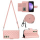 For Samsung Galaxy S24+ 5G Rhombic Texture Flip Leather Phone Case with Long Lanyard(Coral Pink)