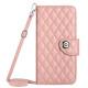 For Samsung Galaxy S24+ 5G Rhombic Texture Flip Leather Phone Case with Long Lanyard(Coral Pink)
